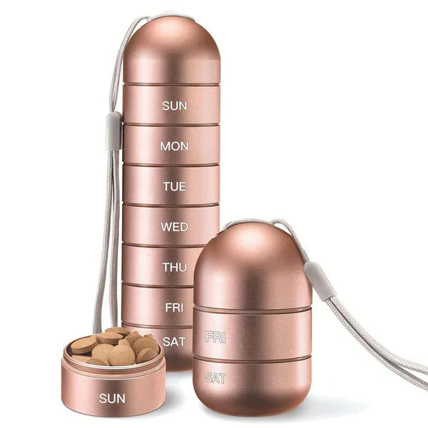 Pill Organizer 7 Day Aluminum Portable for Travel