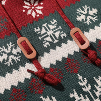 Christmas Hooded Sweater with Reindeer, Snowflake and Star Patterns and Drawstring Hood