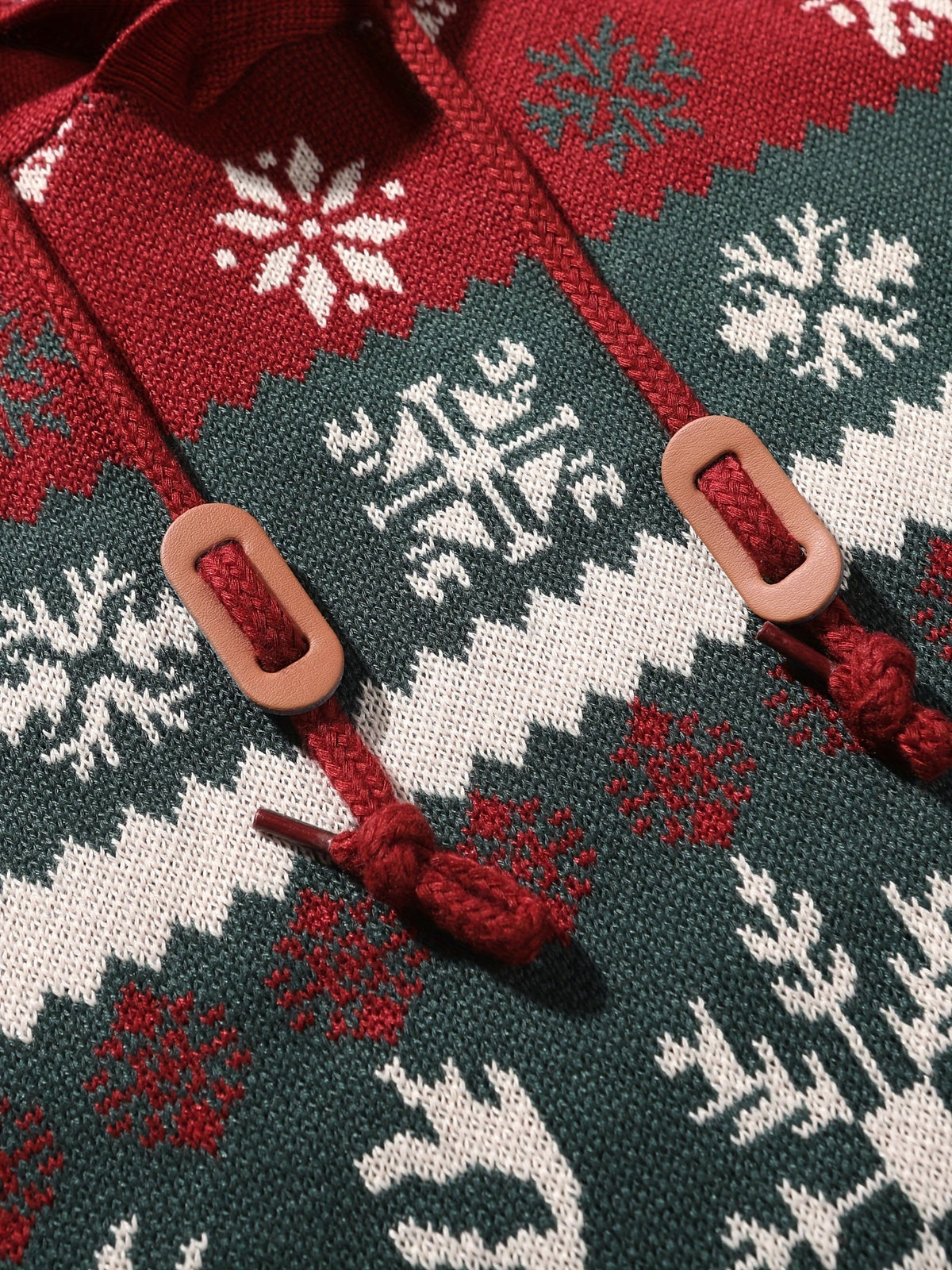 Christmas Hooded Sweater with Reindeer, Snowflake and Star Patterns and Drawstring Hood
