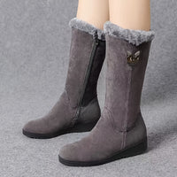 Womens Mid Calf Winter Boots with a Plush Cuff, Lining and Flat Sole in Black, Space Gray or Red Size 5