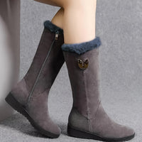 Womens Mid Calf Winter Boots with a Plush Cuff, Lining and Flat Sole in Black, Space Gray or Red Size 5