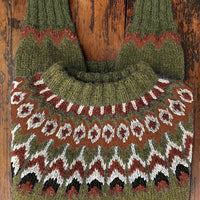 Fair Isle Knit Pullover Sweater in Wool Blend with Ribbed Cuffs for Cold Weather Layering