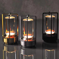 Cordless Rechargeable Metal Lantern Lamp with 3 Stage Touch Dimming for Tables and Patios