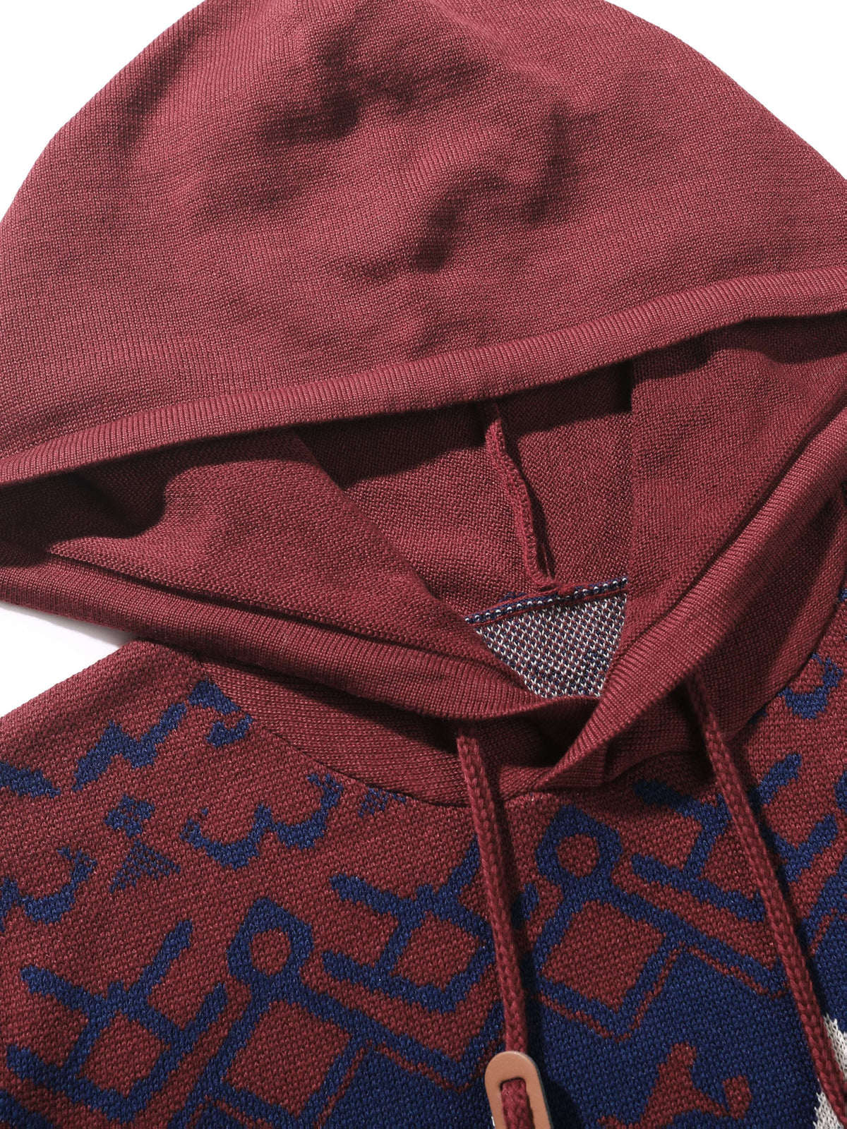 Christmas Hooded Sweater with Reindeer, Snowflake and Star Patterns and Drawstring Hood