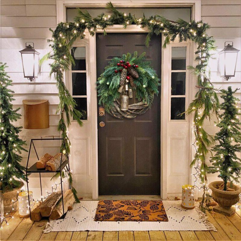 Rustic Vine Wreath with Golden Bells and Pinecones, 17 Inches