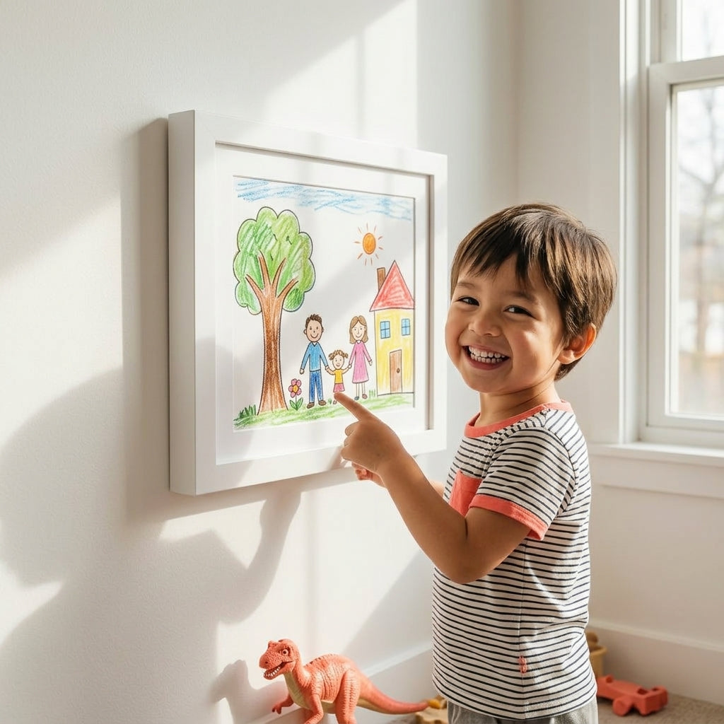 Children's Art Display Frame with Magnetic Latch and 150-Sheet Storage