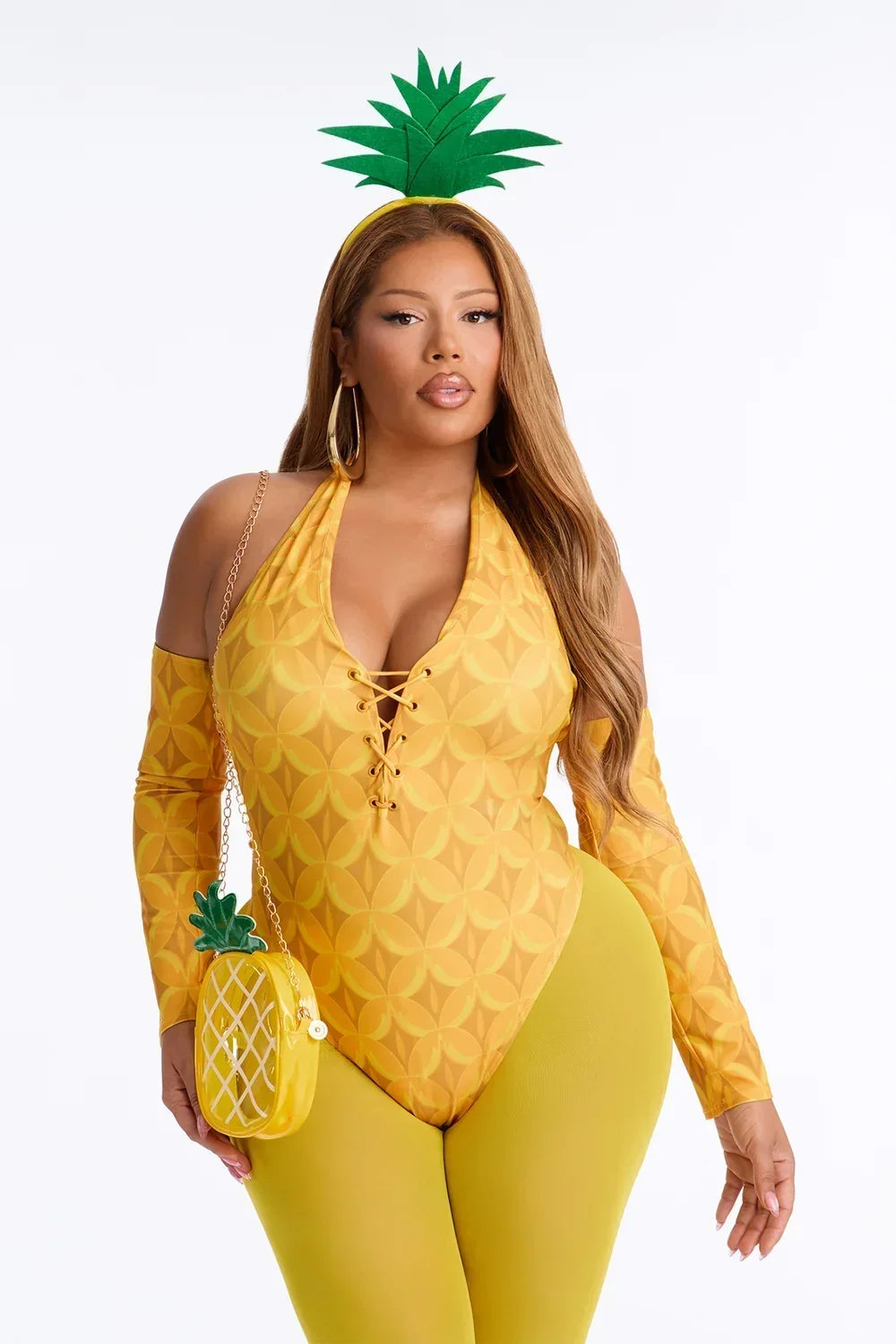 Five Piece Yellow Costume Set with Pineapple Bag and Accessories