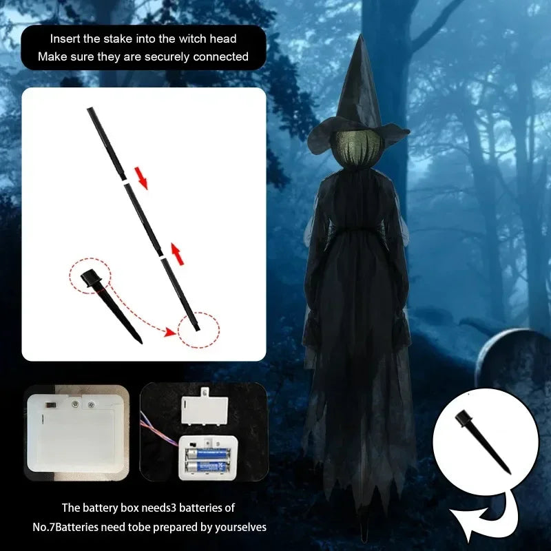 Glowing Witch Figures with Sound Activation and Flickering Lights, 59 Inch Height