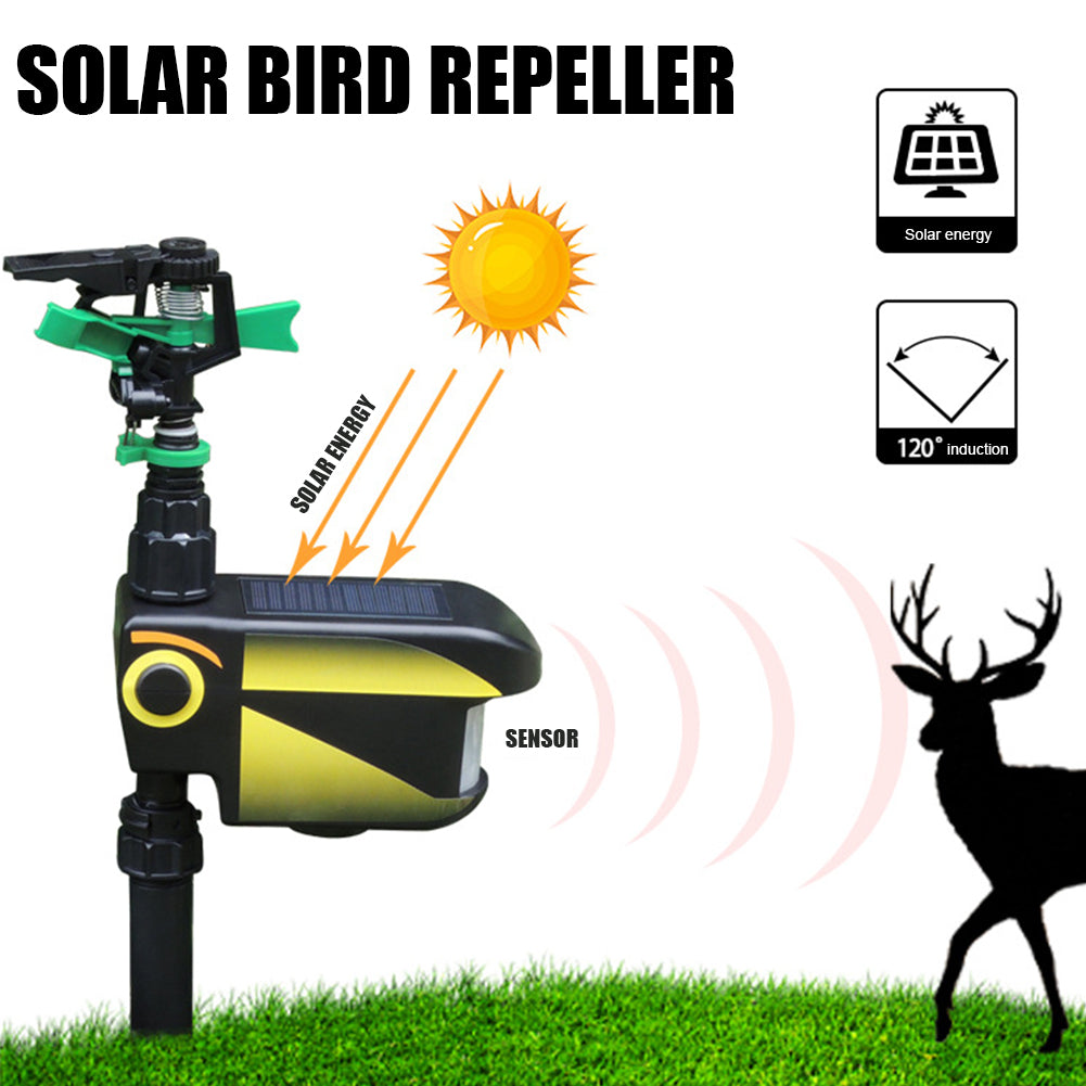 Solar Powered Motion Activated Sprinkler with Adjustable Sensitivity and Range and 300 Degree Rotation