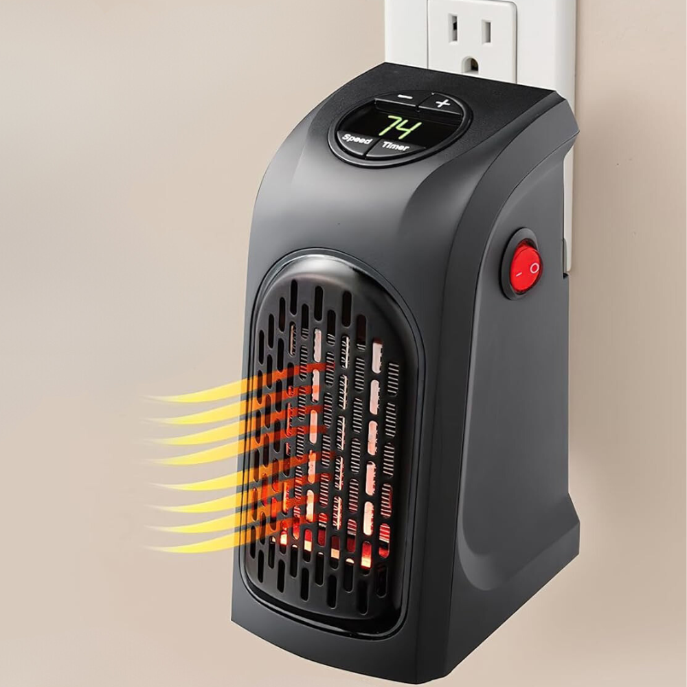 Plug In Fan Heater with Thermostat, Digital Display and 12 Hour Timer for Small Rooms