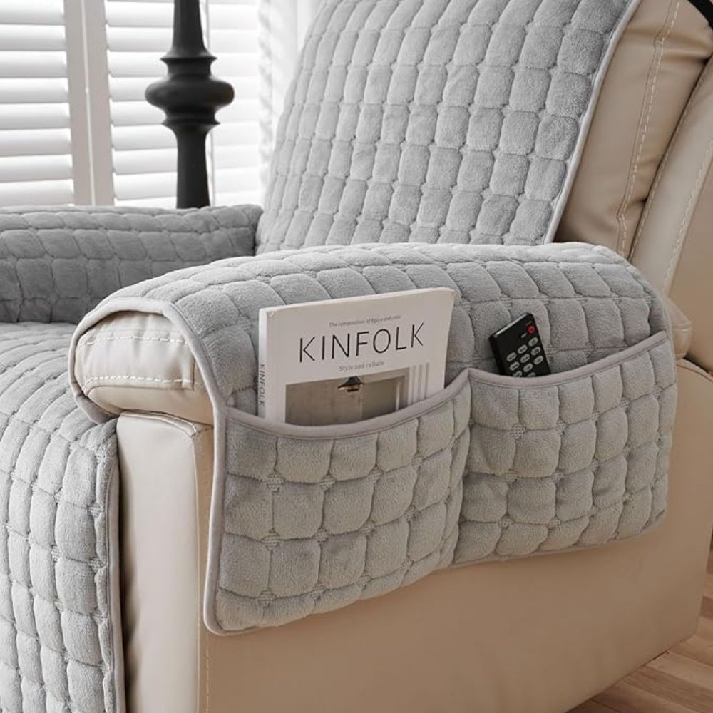 Quilted Recliner Cover with Microfiber Blend and Non-Slip Backing, Side Pocket
