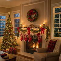 Thick Artificial Cedar Garland Set of 2 with Hanging Loops for Mantels and Staircases