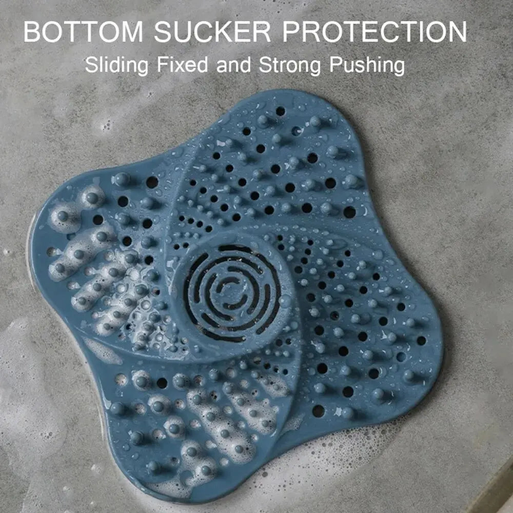 Spiral Drain Cover Hair Catcher in Flexible TPR Rubber with a Built In Handle and Suction Cups
