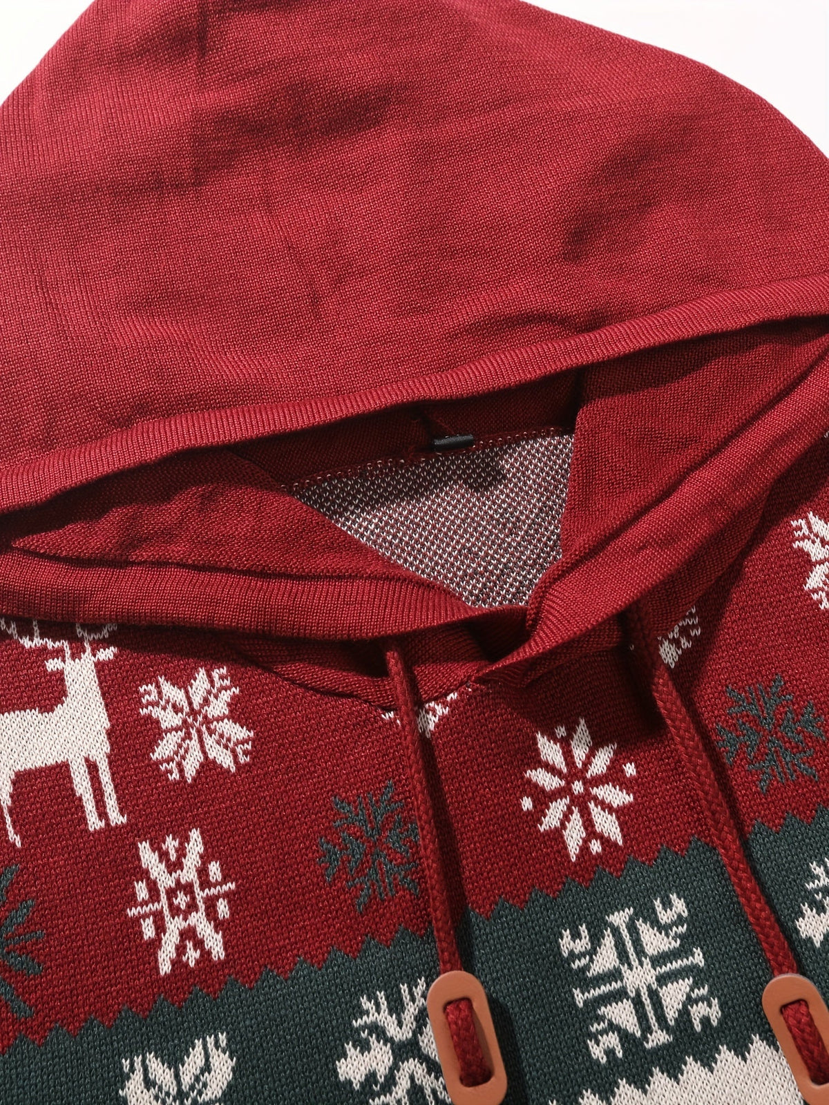 Christmas Hooded Sweater with Reindeer, Snowflake and Star Patterns and Drawstring Hood