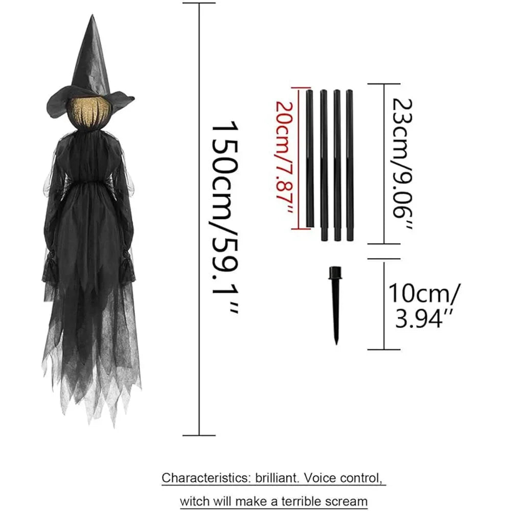 Glowing Witch Figures with Sound Activation and Flickering Lights, 59 Inch Height
