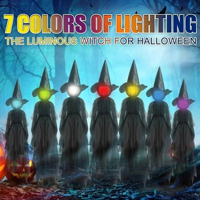 Glowing Witch Figures with Sound Activation and Flickering Lights, 59 Inch Height