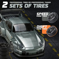 Four Wheel Drive Remote Control Car with LED Lights, Race and Drift Wheels and Mini Traffic Cones