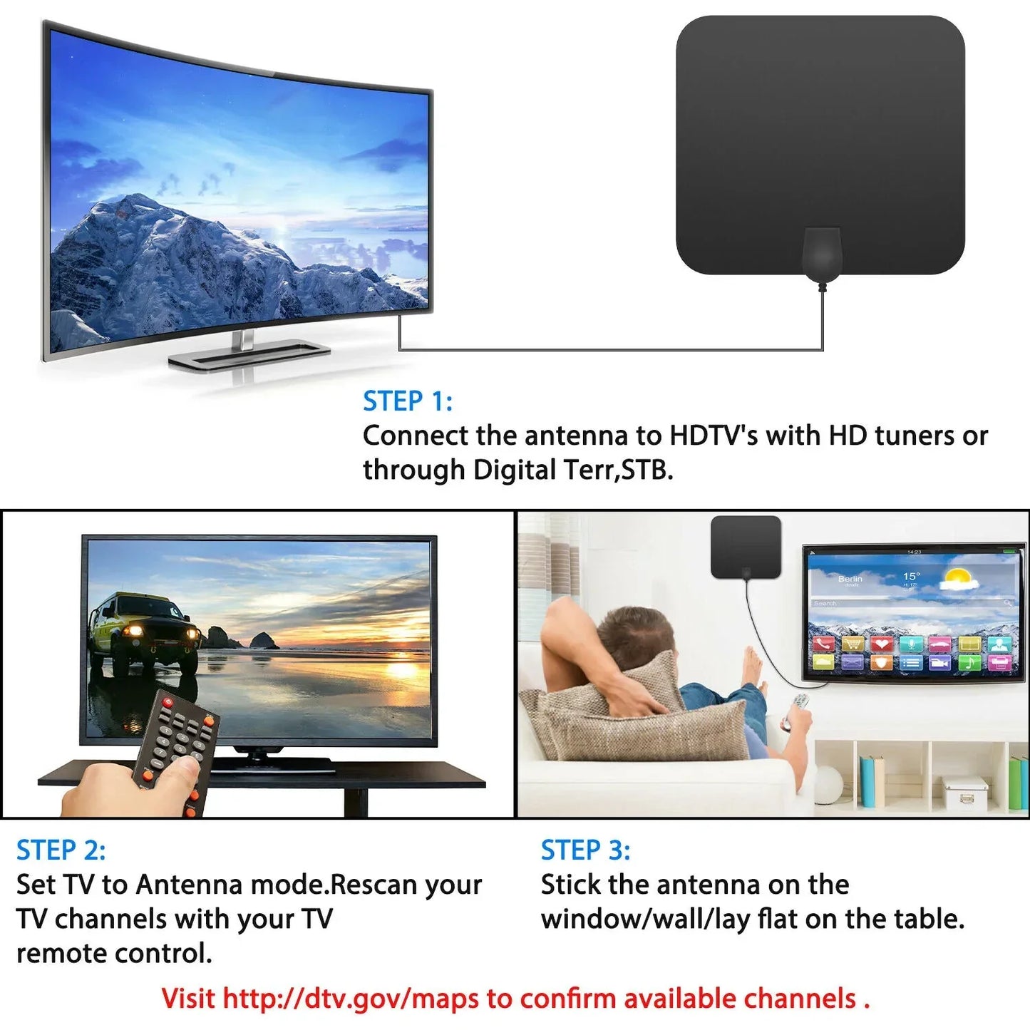 Amplified HDTV Antenna with Signal Booster for Indoor Use