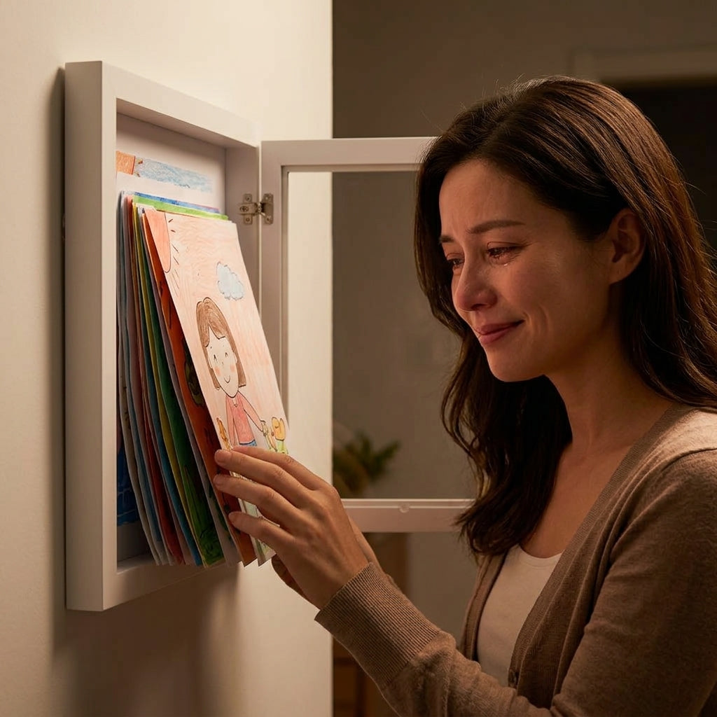 Children's Art Display Frame with Magnetic Latch and 150-Sheet Storage