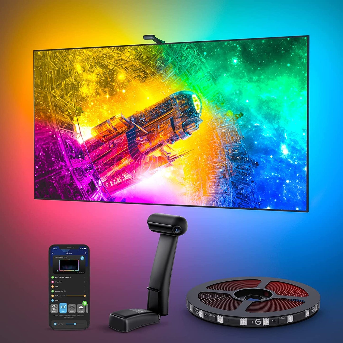 LED TV Backlight with Dual Edge Cameras and RGBIC Multi-Zone LEDs, 21ft for 98-100in TVs