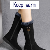 Womens Mid Calf Winter Boots with a Plush Cuff, Lining and Flat Sole in Black, Space Gray or Red Size 5