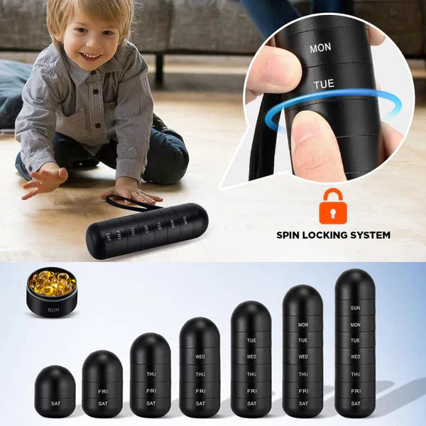 Pill Organizer 7 Day Aluminum Portable for Travel