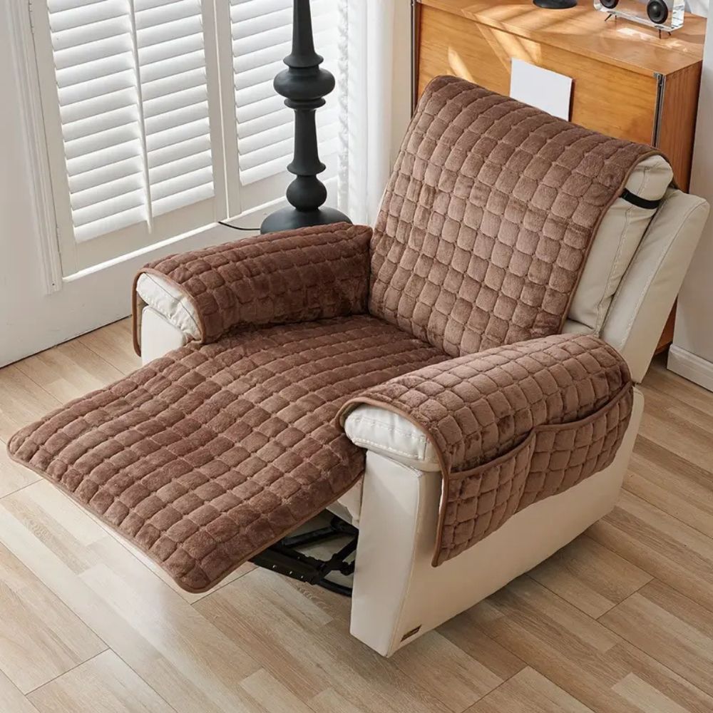 Quilted Recliner Cover with Microfiber Blend and Non-Slip Backing, Side Pocket