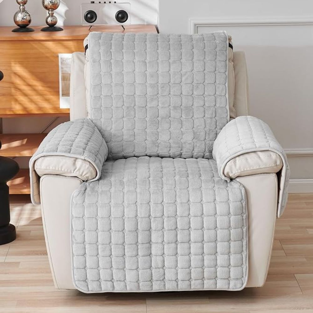 Quilted Recliner Cover with Microfiber Blend and Non-Slip Backing, Side Pocket