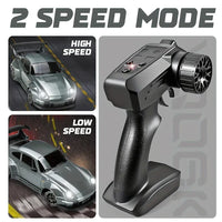 Four Wheel Drive Remote Control Car with LED Lights, Race and Drift Wheels and Mini Traffic Cones