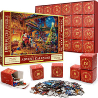 Holiday Puzzle Advent Calendar with 24 Doors, 42 Pieces Behind Each and a Finished Image Poster