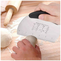 Stainless Steel Dough Scraper with Etched Measurement Markings and Handle