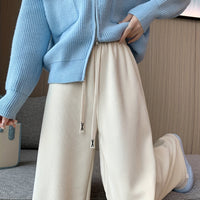 Wide Leg Lounge Pants with Thermal Lining and Elastic Waistband