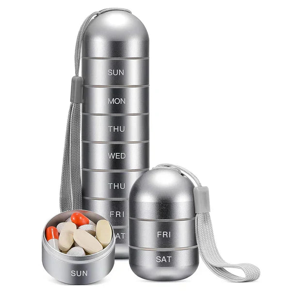 Pill Organizer 7 Day Aluminum Portable for Travel
