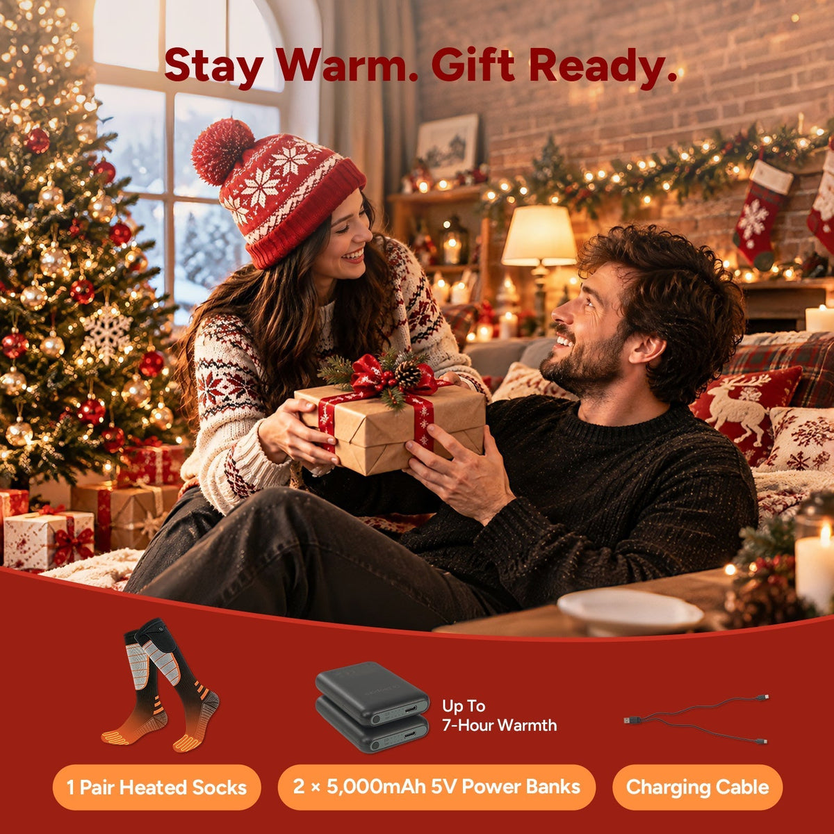 Heated Socks with Adjustable Temperature and Rechargeable Battery, Side Wrap Design