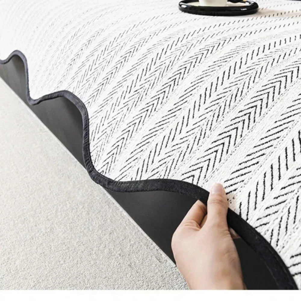 Microfiber Sofa Cover with Herringbone Weave and Scalloped Edge Trim