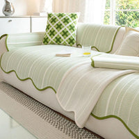 Microfiber Sofa Cover with Herringbone Weave and Scalloped Edge Trim
