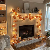 Indoor Garland with Ornaments and Golden Fairy Lights in Five Seasonal Styles for Mantels and Stairs