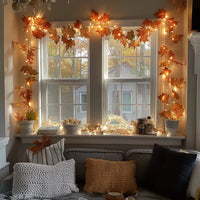 Indoor Garland with Ornaments and Golden Fairy Lights in Five Seasonal Styles for Mantels and Stairs