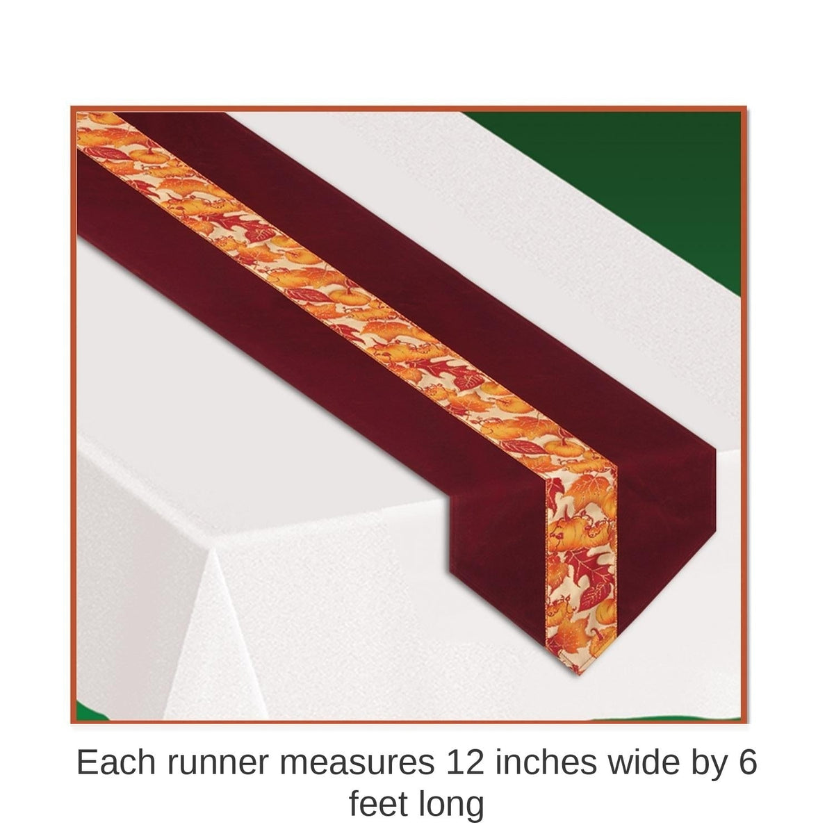 Table Runner Set of 6 with Autumn Leaf Print and Burgundy Orange Colors, 12x72in