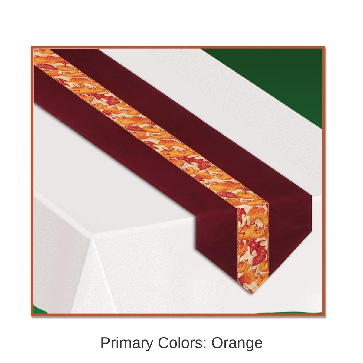 Table Runner Set of 6 with Autumn Leaf Print and Burgundy Orange Colors, 12x72in