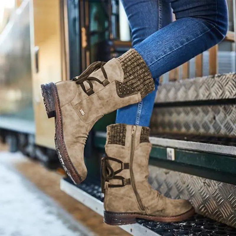 Womens Low Heel Ankle Boots with Warm Lining in Five Colors for Cold Weather Outings