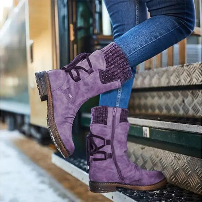 Womens Low Heel Ankle Boots with Warm Lining in Five Colors for Cold Weather Outings