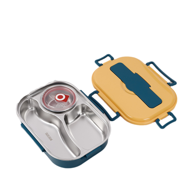 Stainless Steel Lined Bento Lunch Box with Divided Compartments, Soup Bowl and Snap Lid in Four Colors