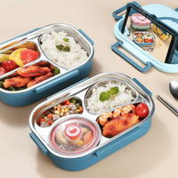 Stainless Steel Lined Bento Lunch Box with Divided Compartments, Soup Bowl and Snap Lid in Four Colors