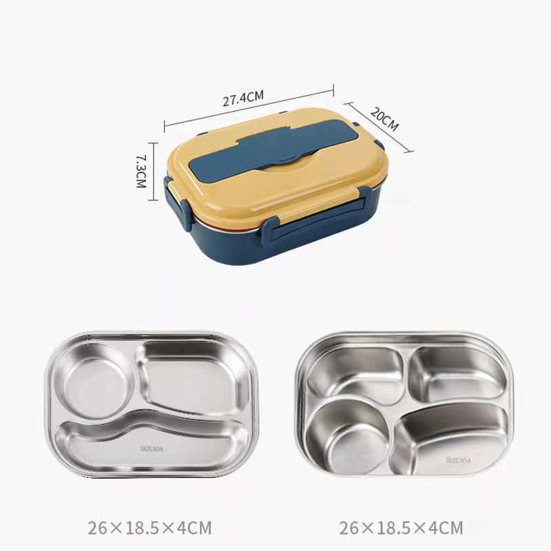 Stainless Steel Lined Bento Lunch Box with Divided Compartments, Soup Bowl and Snap Lid in Four Colors