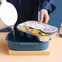 Stainless Steel Lined Bento Lunch Box with Divided Compartments, Soup Bowl and Snap Lid in Four Colors