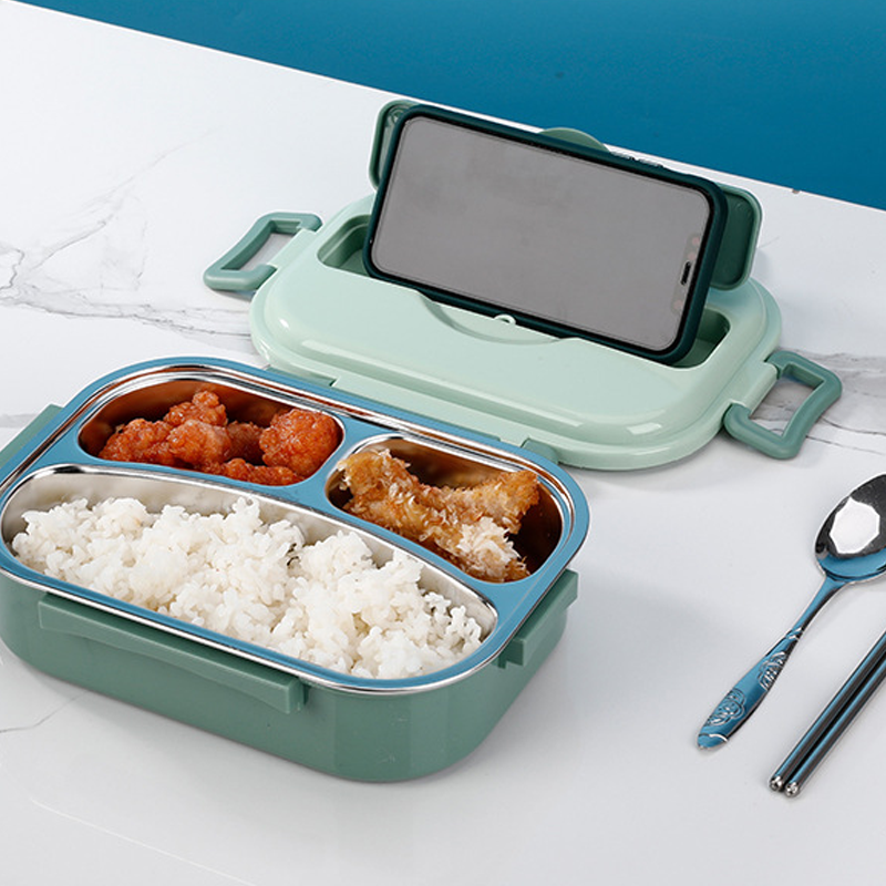 Stainless Steel Lined Bento Lunch Box with Divided Compartments, Soup Bowl and Snap Lid in Four Colors