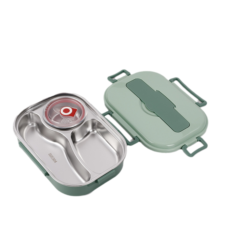 Stainless Steel Lined Bento Lunch Box with Divided Compartments, Soup Bowl and Snap Lid in Four Colors