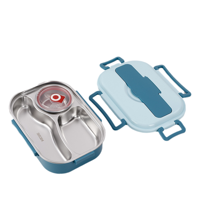 Stainless Steel Lined Bento Lunch Box with Divided Compartments, Soup Bowl and Snap Lid in Four Colors