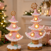 Pink Gingerbread Tabletop Tree with LED Lights and Snowflake Cookie Topper